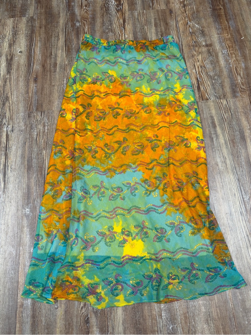 Vibrant Teal & Mustard Floral Maxi Skirt